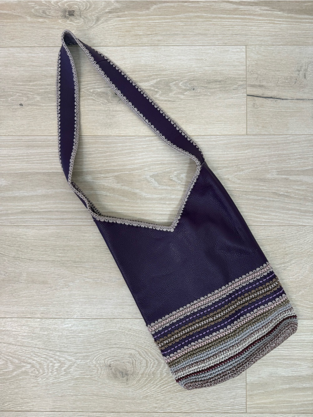 The Sak Back To Bali Handmade Large Pebbled Leather Violet Crossbody Bag Purse